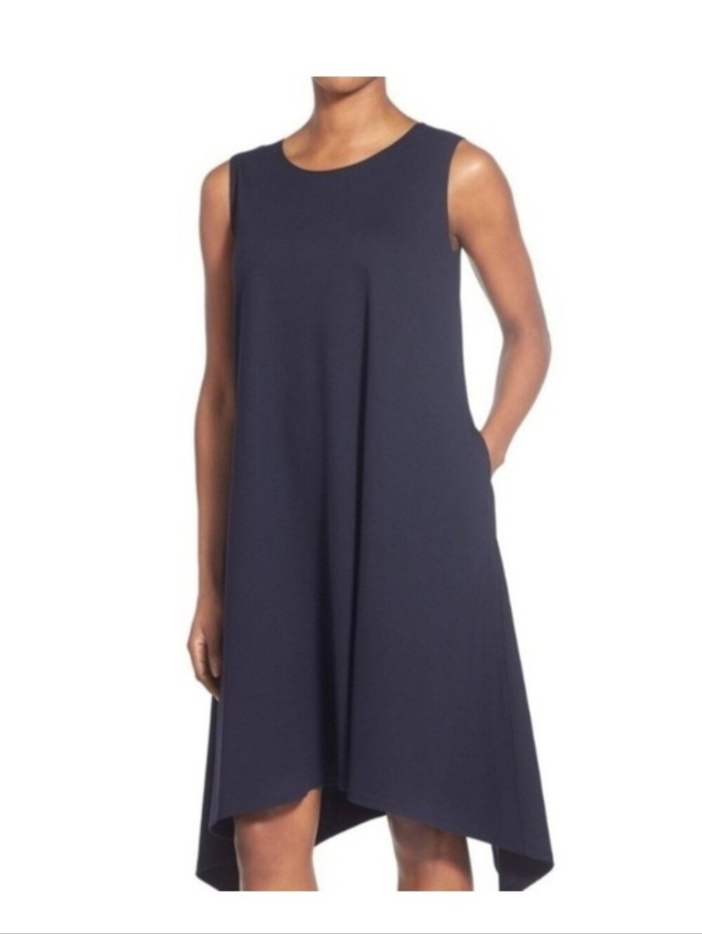 LAFAYETTE 148 BLACK KNIT SWING SLEEVELESS DRESS WITH SHARKBITE HEM- SIZE 3XL NWT
